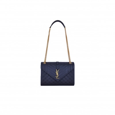 YSL ENVELOPE MEDIUM LEATHER SHOULDER BAG BLUE 1514357 (24*17.5*6cm)